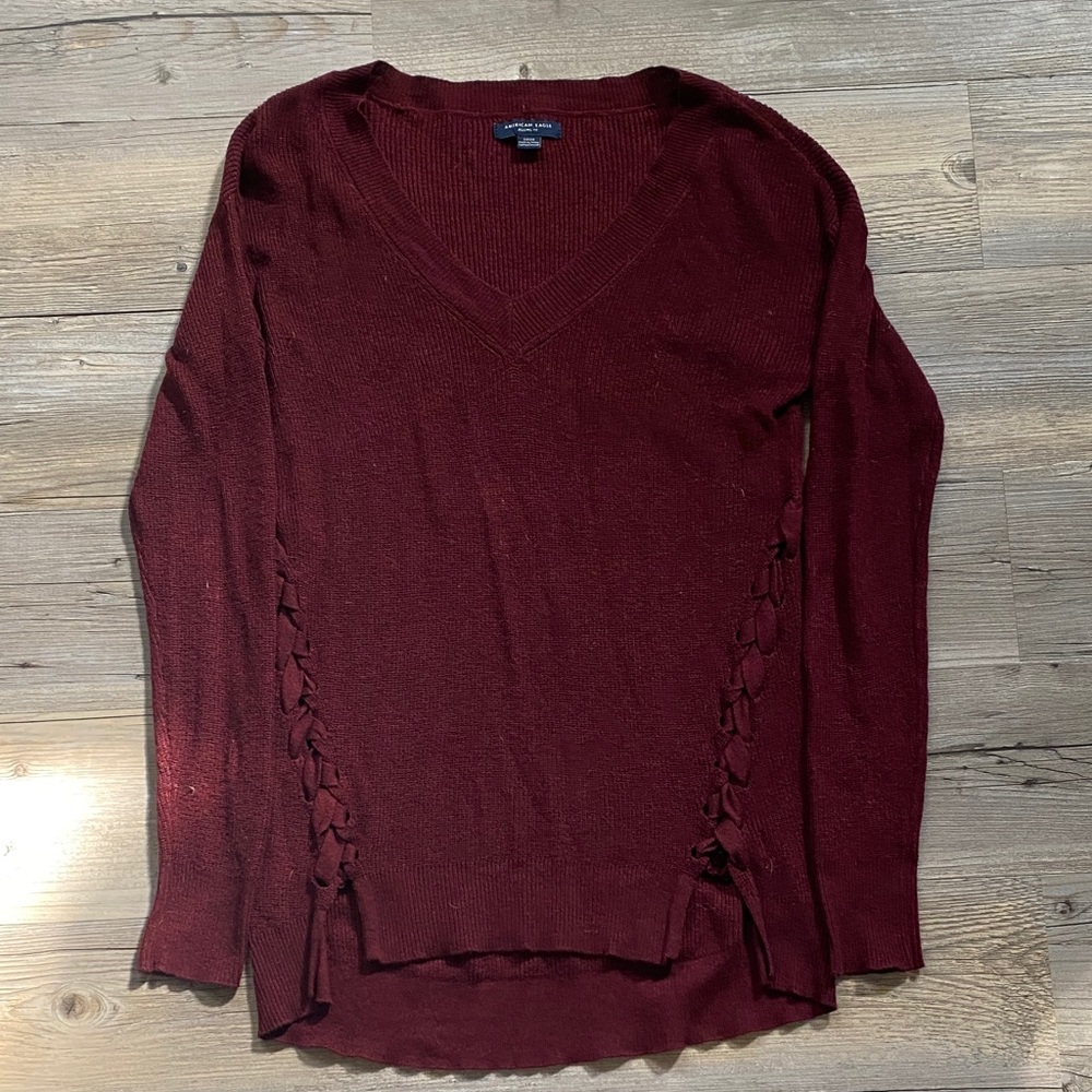 American Eagle Outfitters Deep Red V-Neck Sweater
